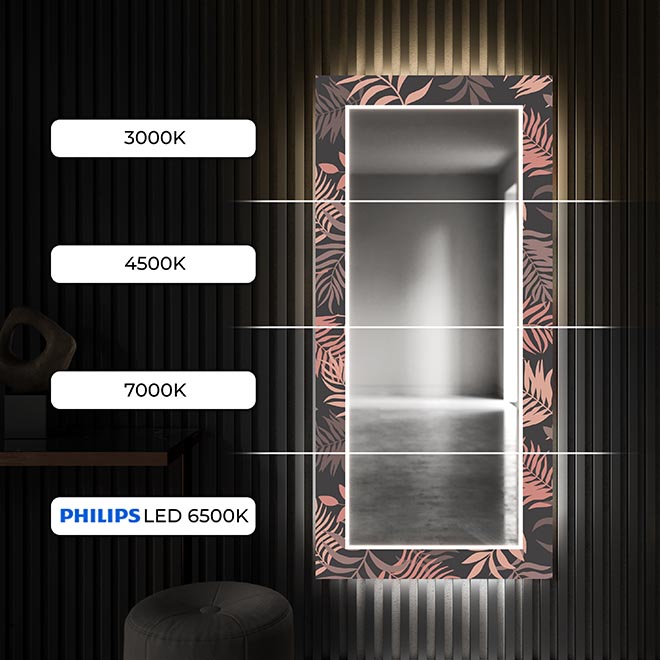 Este îndeajuns să apăsați întrerupătorul pentru a porni sau opri rapid și intuitiv sistemul de iluminare LED oferite de oglinda dumneavoastră decorativă!